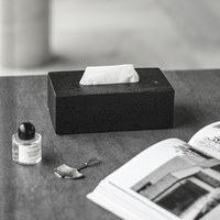 Tufa 洞岩砂石面紙盒｜墨黑洞石